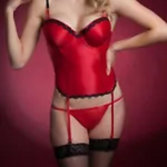 Jezebel Promise Bustier Corset TOP only Red Garters Size Large Coquette Romantic - Picture 7 of 11